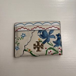 Tory Burch card holder in cream flower print